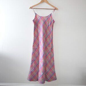 J Crew bias cut plaid linen slip dress
